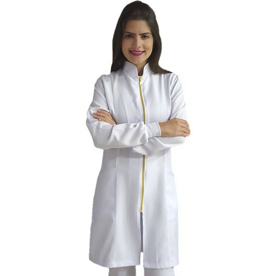 Jaleco Feminino Acinturado Gabardine Com Punho Gola Padre e Zíper | Profissional da Saúde | Estética | Bu318 Cor:Branco; Jaleco Feminino Acinturado Gabardine Com Punho Gola Padre e Zíper | Profissional da Saúde | Estética | Bu318 Cor:Branco;